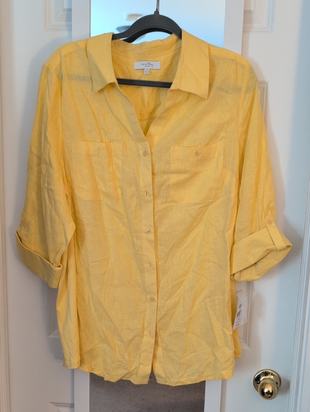 Coral Bay Sunny Yellow Button-Down Linen Shirt